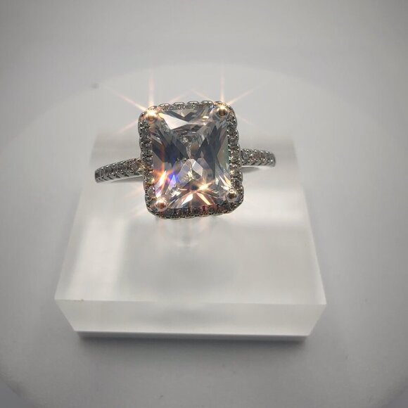 Radiant Cut Cubic Zirconia Halo Engagement Ring - Picture 3 of 9